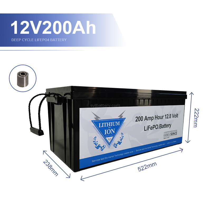 Batería de litio LiFePO4 de 12 V, 200 Ah, BMS incorporado de 200 A, potencia de carga máxima de 2560 W, hasta 15000 ciclos y vida útil de 10 años, perfecta para almacenamiento de energía solar, energía de respaldo, RV, camping, fuera de la red